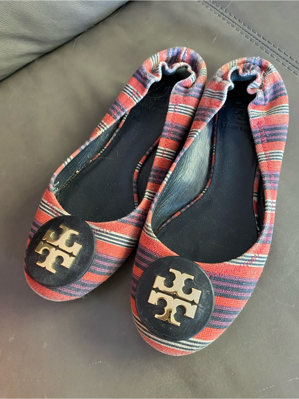 Tory Burch Red Striped Reva Ballet Flats - Size 6